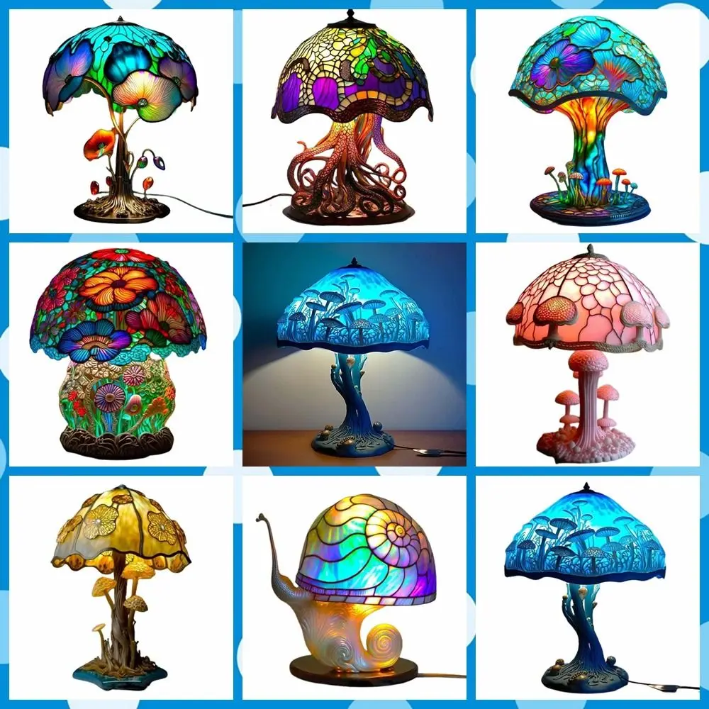 

Soothing Light Table Lamp Vintage Resin Plant Series Mushroom Lamp Aesthetic Design USB Night Light Office