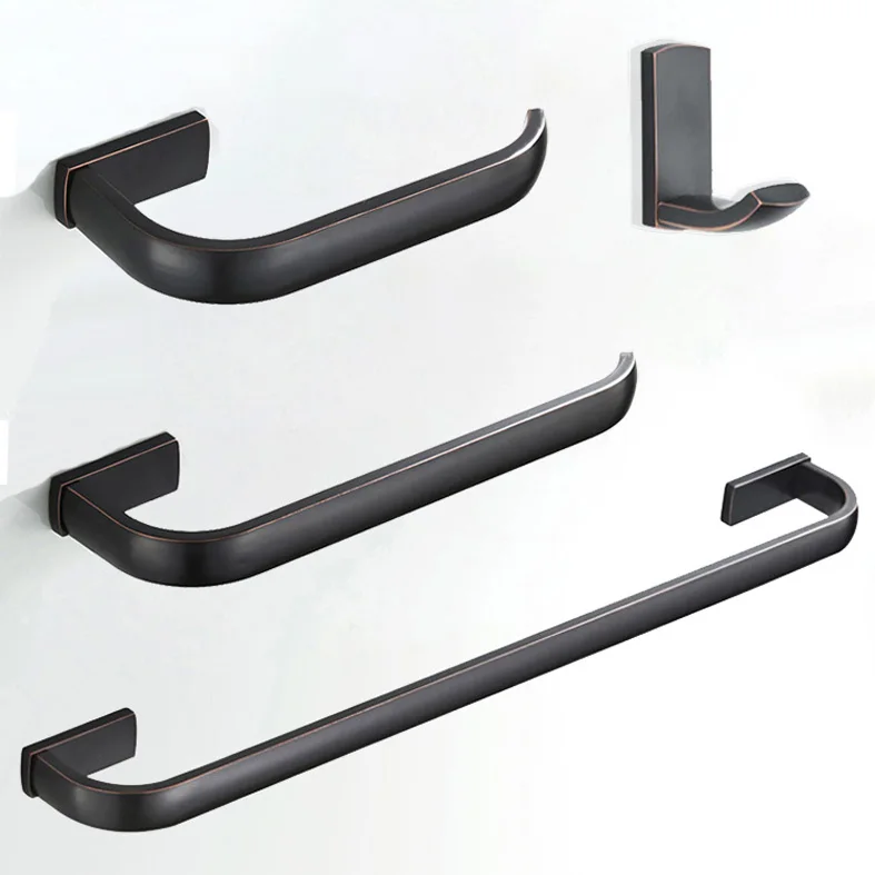 

Black Oil Rubbed Brass Square Bathroom Accessories Set Bath Hardware Towel Bar Toilet Paper Holder Robe Hook Wall Mounted mzh104