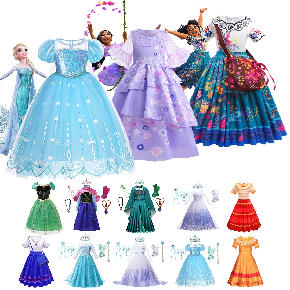 Disney Encanto Costume Frozen 1&2 Anna Elsa Princess Dress Girls Charm Isabela Mirabel Party Gown Kids Halloween Cosplay Clothes