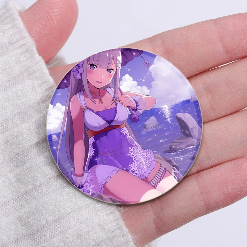 Anime ReZero Kara Hajimeru Isekai Seikatsu 3rd Season Brooches Cartoon Characters Badges Snap Button Pin for Backpack Decoration
