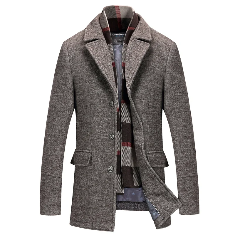 

2022 autumn and winter new woolen coat men's business plus velvet plus size warm lapel high-end long blended coat for men
