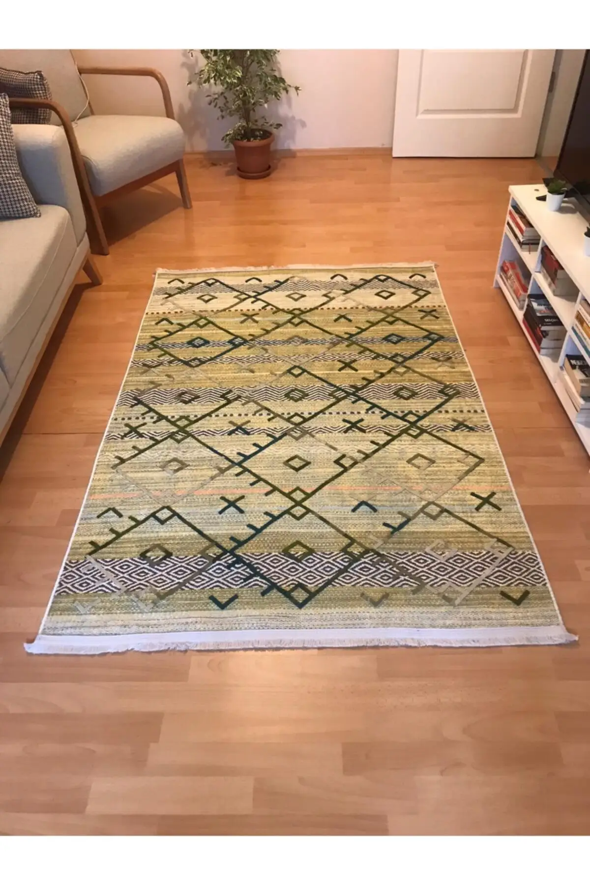 

Хлопковый нескользящий ковер ручной работы nakkaшен современный антиаллергенный моющийся коврик-слайдер 160x230 5021B зеленый