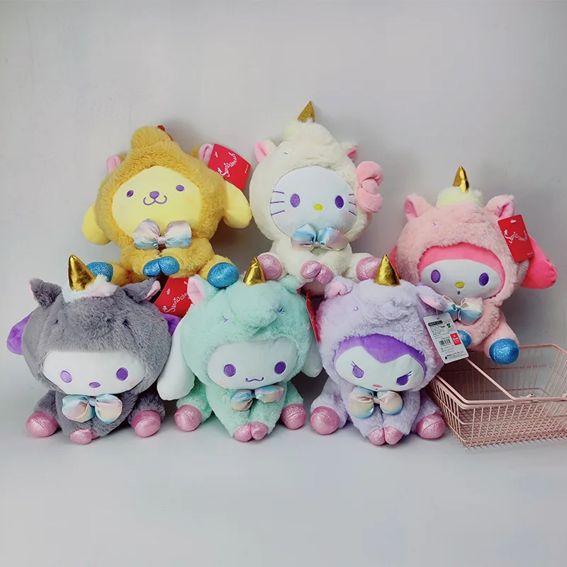 

Anime Kawaii Plush Toy Hello Bow Kitty Kt Sanrios Plush Kuromi Mymelody Cinnamoroll Cute Soft Stuffed Doll Christmas Gift