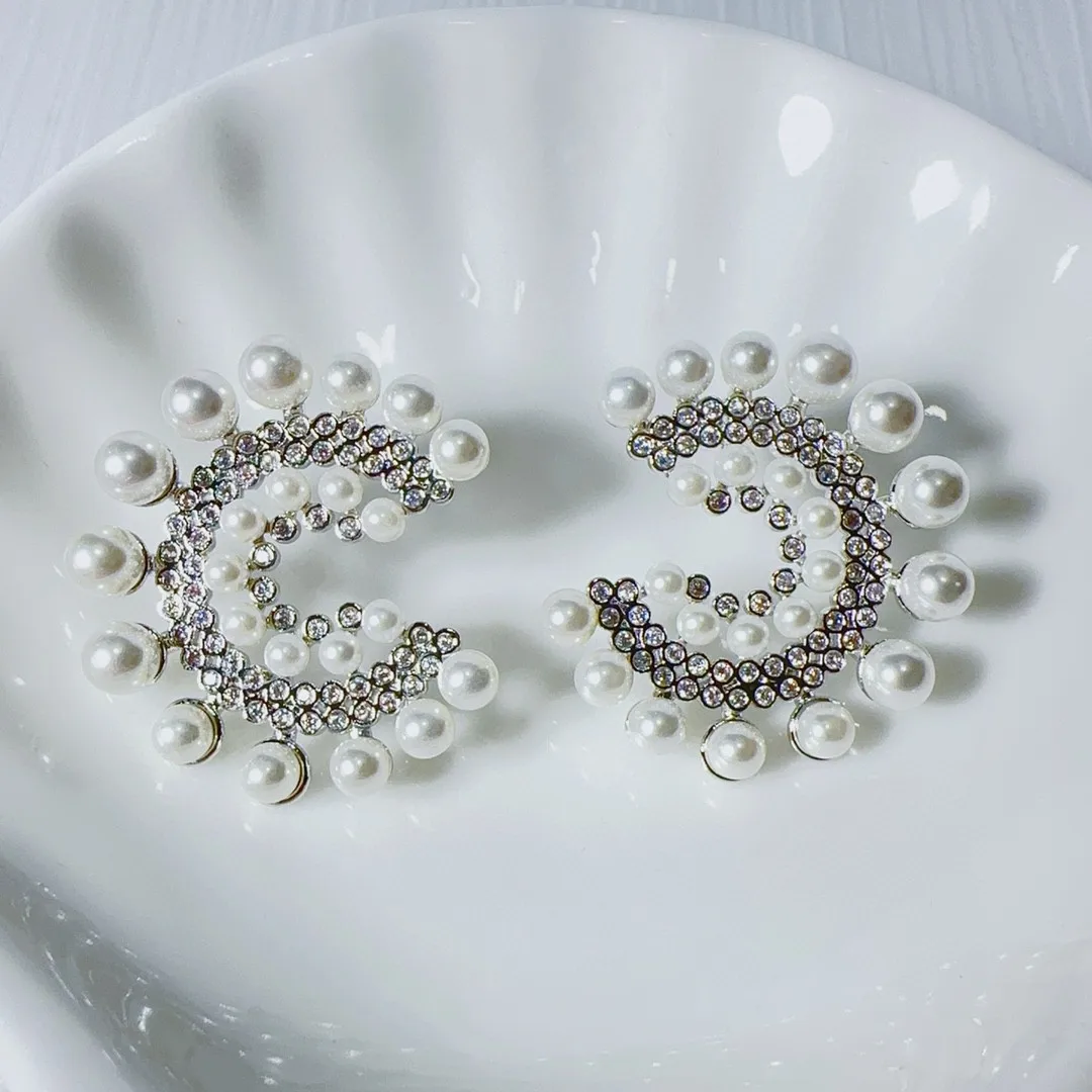 

Bilincolor Micro-inlaid Zircon Double-layer Circular C Shell Dangle Earrings for Women