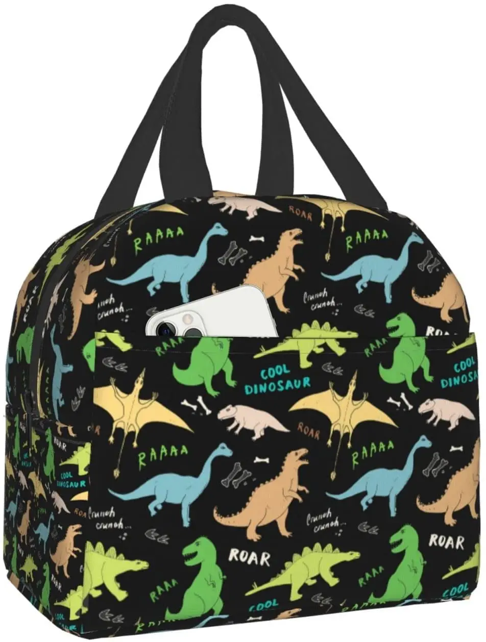 

Сумка для обеда с динозавром для детей, Термосумка для мальчиков и девочек с изоляцией, сумка-тоут с передним карманом для работы, пешего тур...