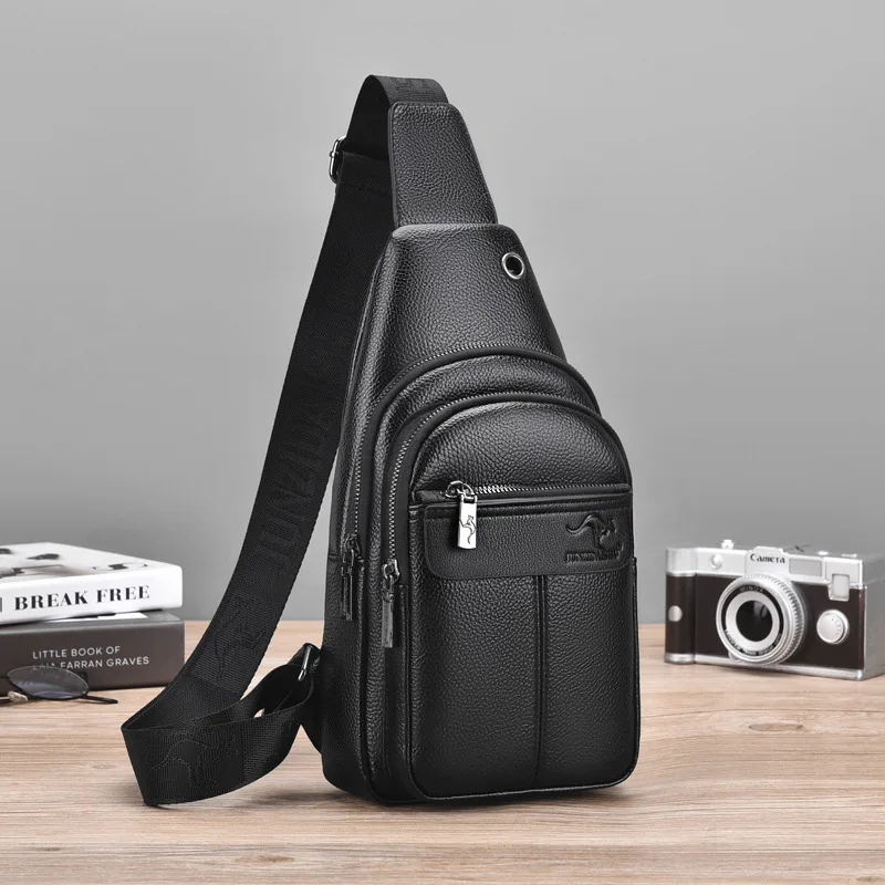 

Casual Pack Designer Vintage Men Purse Black For Travel Chest Bag Crossbody Multifunction Versatile Men Leather Bag Shoulder