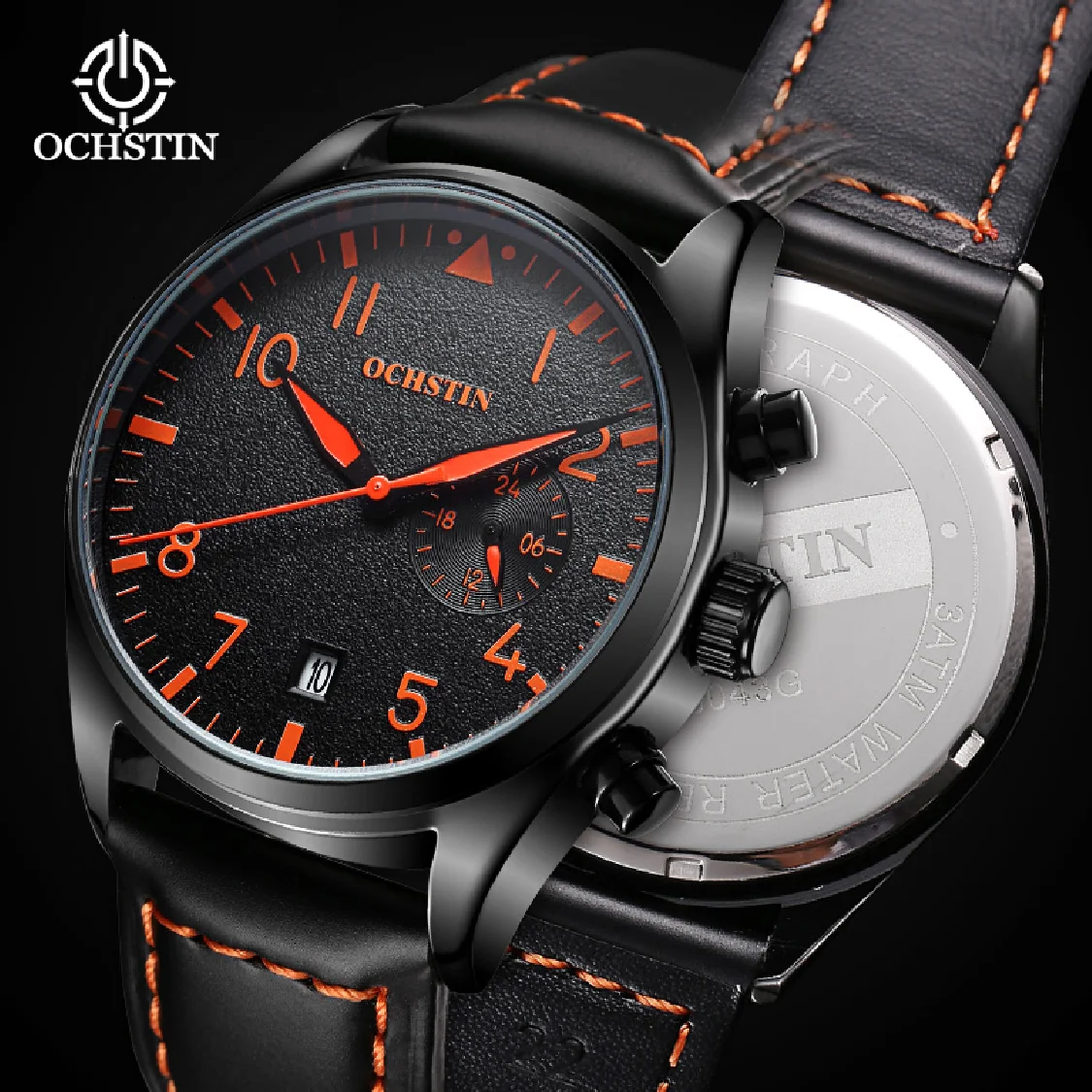 

OCHSTIN Casual Business Leather Strap Watch for Men Luxury Brand Military Black Clock Male Calendar Classic Quartz Wristwatches
