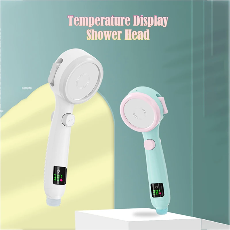 

Насадка для душа с светодиодный вым светодиодным дисплеем температуры, ручной распылитель высокого давления, водосберегающая, 4 режима, инс...