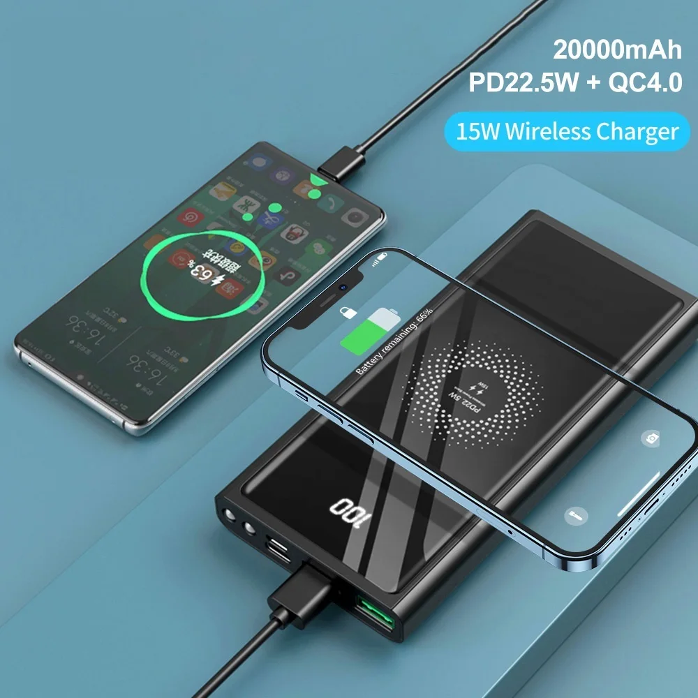 

Внешний аккумулятор ZUIDID 20000 мАч PD22.5W, быстрая зарядка USB Type C, портативное Внешнее зарядное устройство 15 Вт, беспроводное зарядное устройство,...