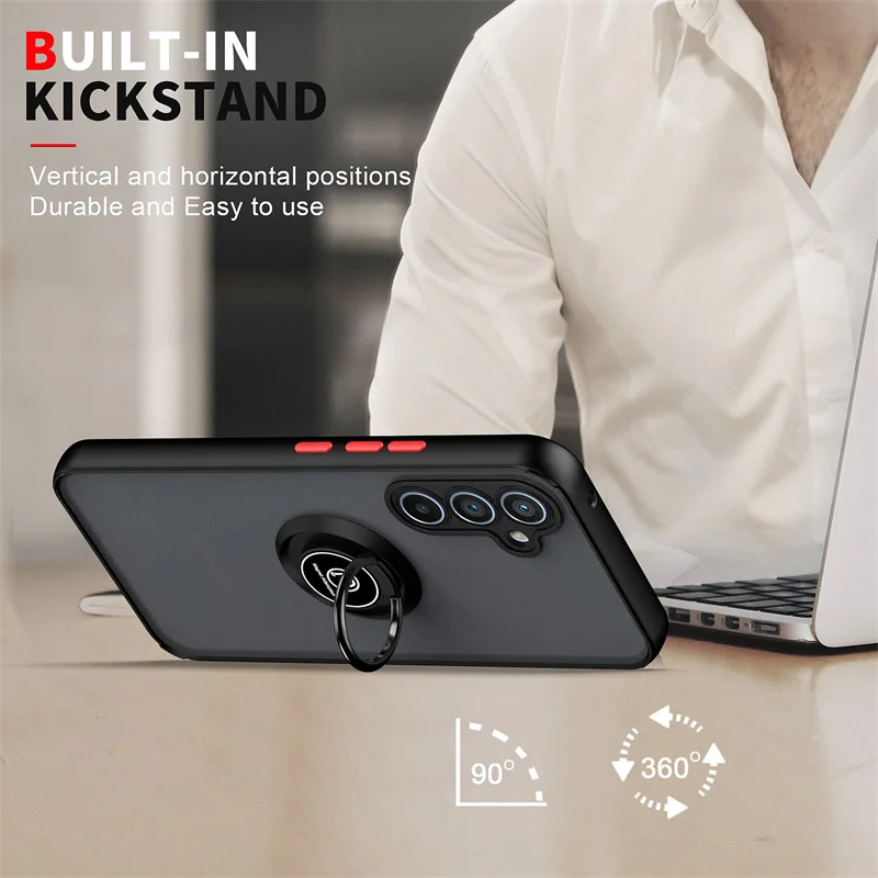 For Samsung Galaxy A54 A34 A14 5G Case Shockproof Matte Metal Ring Holder Armor Phone Case For Samsung A54 A 14 34 54 Back Cover