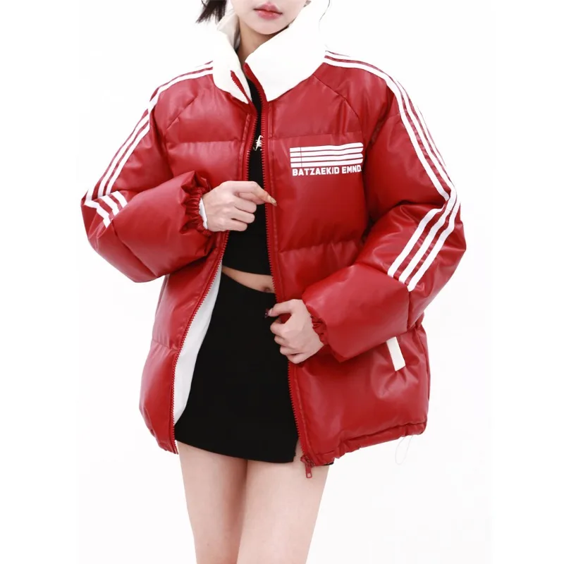 В наличии американский красный пуховик из искусственной кожи одежда на