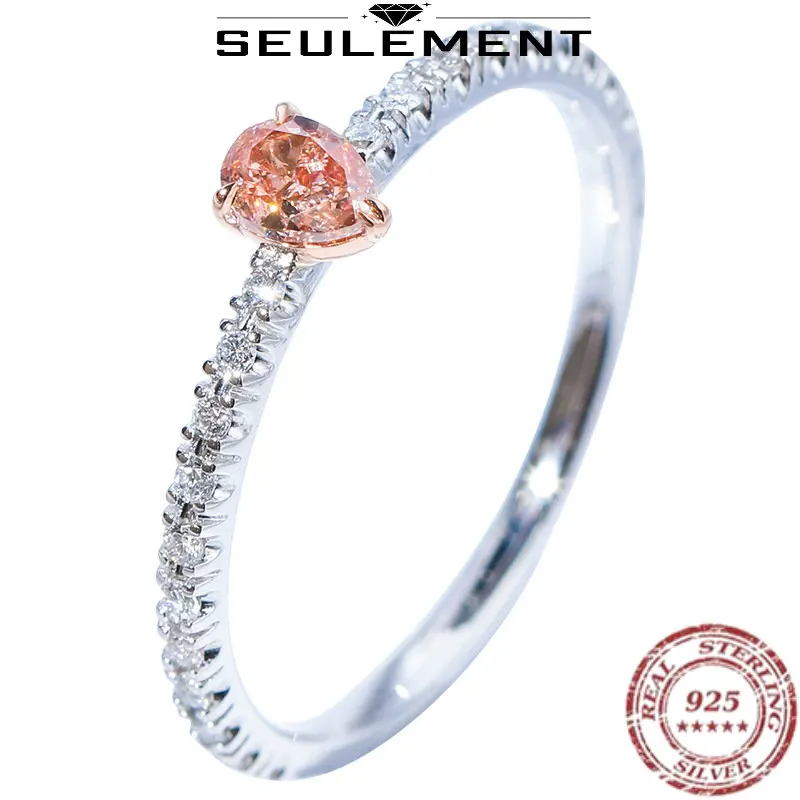 

Seulement Real s925 Sterling Silver Pink High Carbon Diamond Water Drop Rings For Women Wedding Party Fine Jewelry Gifts 3mm