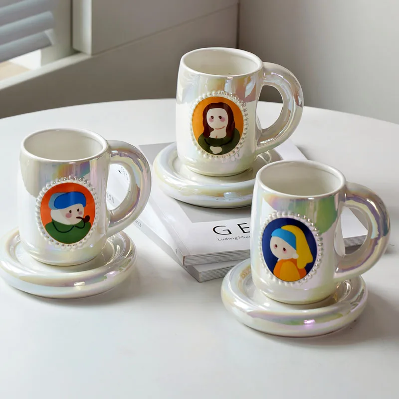 

Creative Hand-painted Van Gogh Oil Painting Mug and Saucer Cartoon Artist with Ceramic Water Cup Coffee Cup