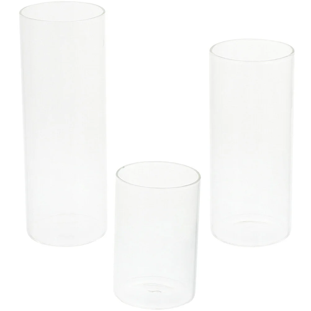 

3 Pcs Storage Cup Black Lamp Shade Cylinder Glass Tealight Holder Desktop Candlestick Clear Holders
