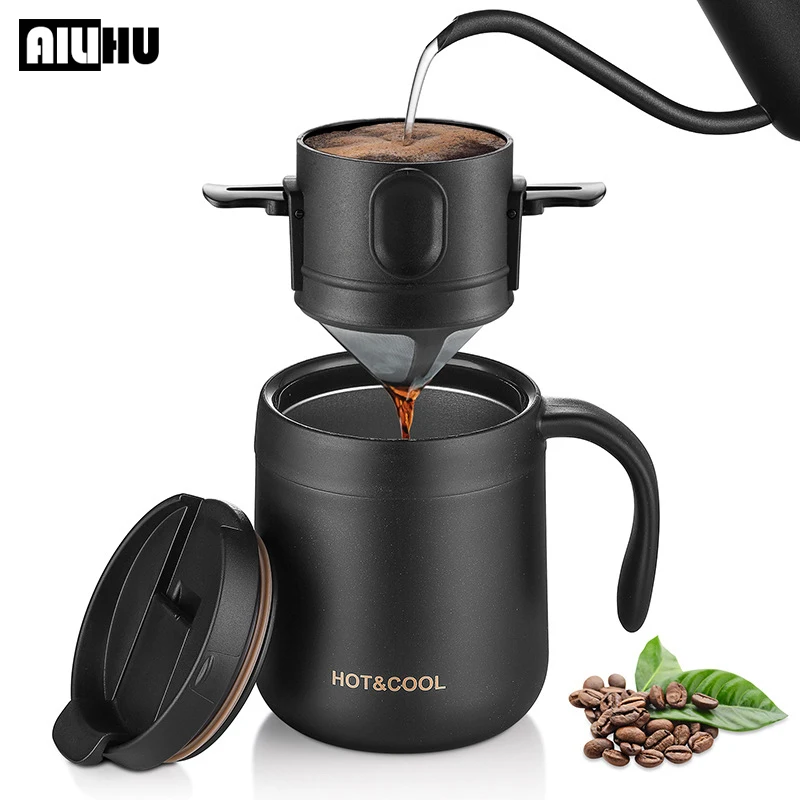 

304 Stainless Steel Portable Coffee Filter Drip Coffee Tea Holder Reusable Mug Coffee Dripper Tea Cup Set Coffee Pot Coffeeware