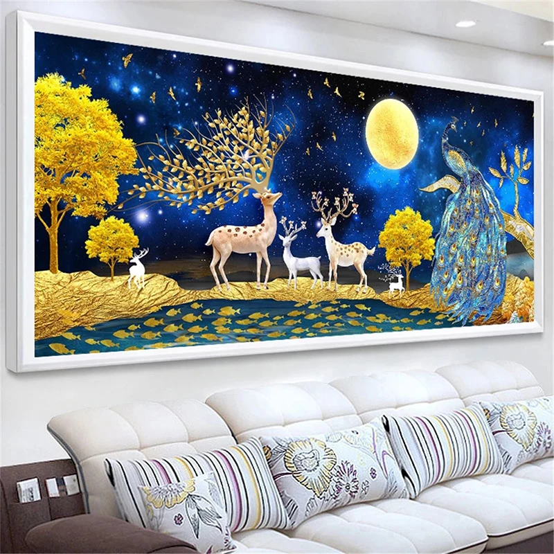 

Elk Peacock 5D Diamond Painting Landscape Full Diamond Embroidery Large Home Decore Living Room Office Diamond Cross Stitch Kits