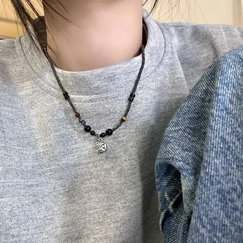 New 2023 Men's Necklace Small Awakening Lion Ruins Beads Non-fading Chinese Style Design Sensibility Jewelry Direct From Manufac