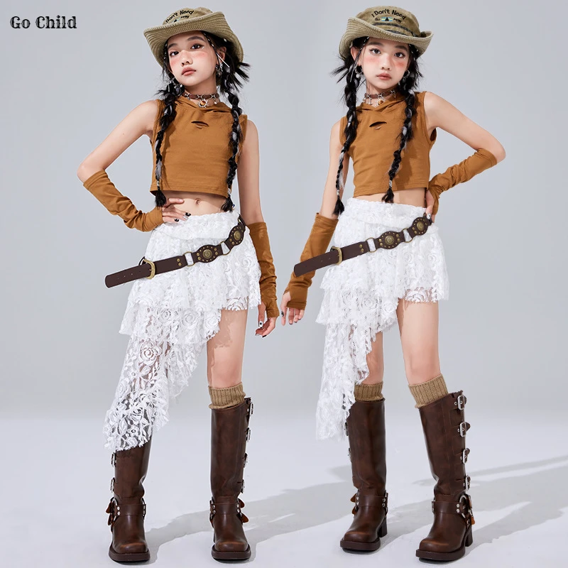 Укороченные толстовки с капюшоном K-pop Wasteland для уличных танцев кружевные юбки