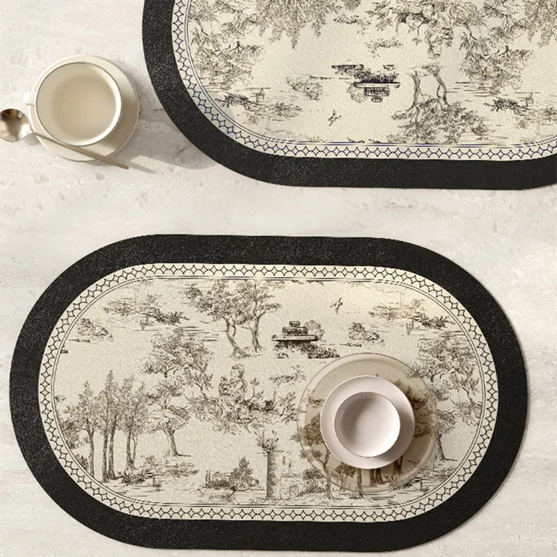 

Placemats for Dining Table Set of 2 Heat Resistant Wabi Sabi Faux Dinner Mats Insulation Coffee Mat Kitchen Place Pad Oval Beige