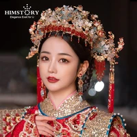 himstory gorgeous chinese costume hanfu hair accessory golden crown stage show bride wedding hair jewelries