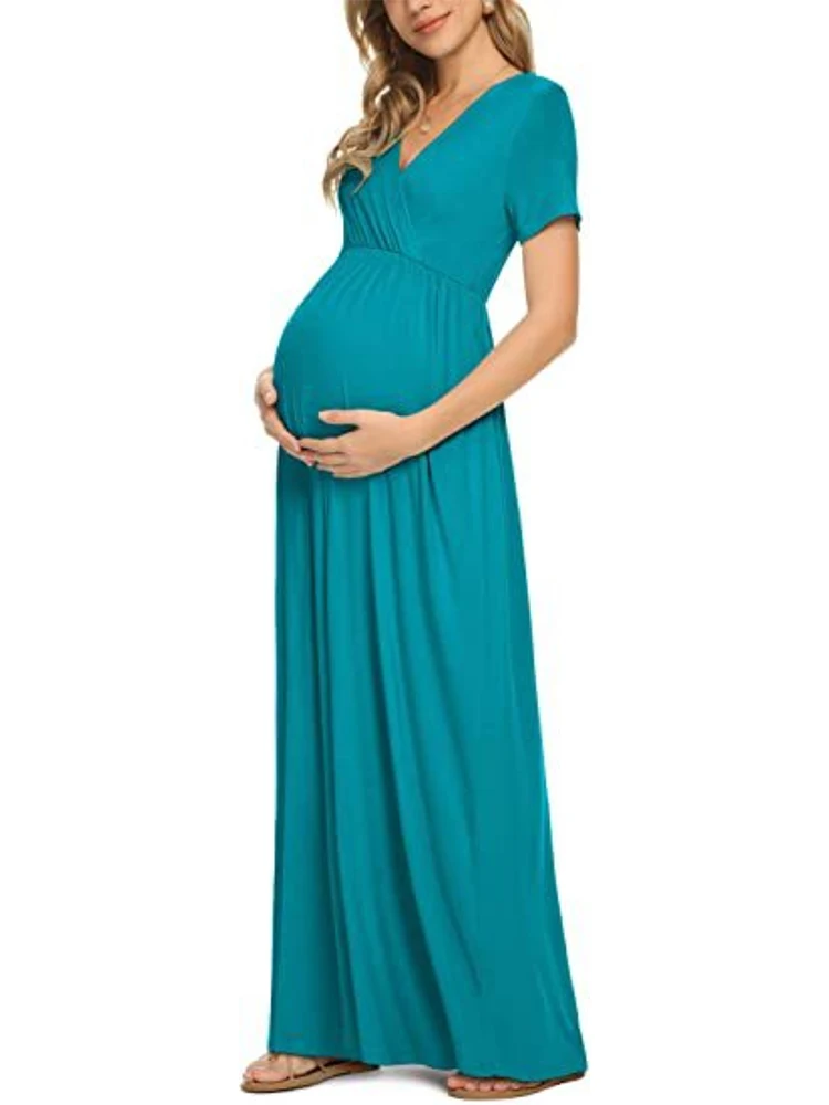 V-Neck Long Dress Maternity Photoshoot Pregnant Dress Summer Pregnancy Clothes enlarge