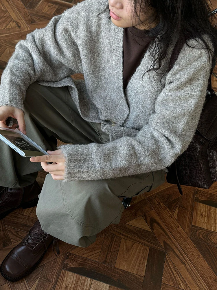 [LANMREM] Винтажный вязаный кардиган свитер для женщин однобортное офисное женское