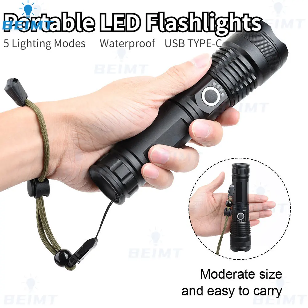 

Portable LED Flashlights USB Rechargeable Light High Power Adjustable Focal Length Torch Outdoor Camping Emergency Flashlight