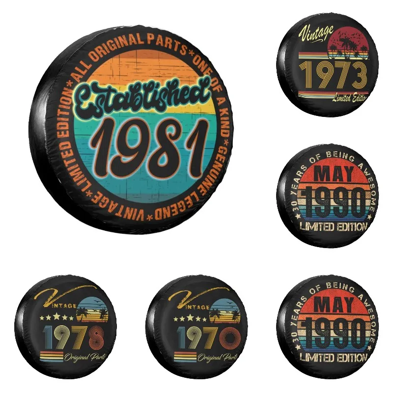 

Vintage Established 1981 Born In 80s Spare Wheel Tire Cover for Suzuki Mitsubish Dust-Proof Vehicle Accessories 14" 15&quot