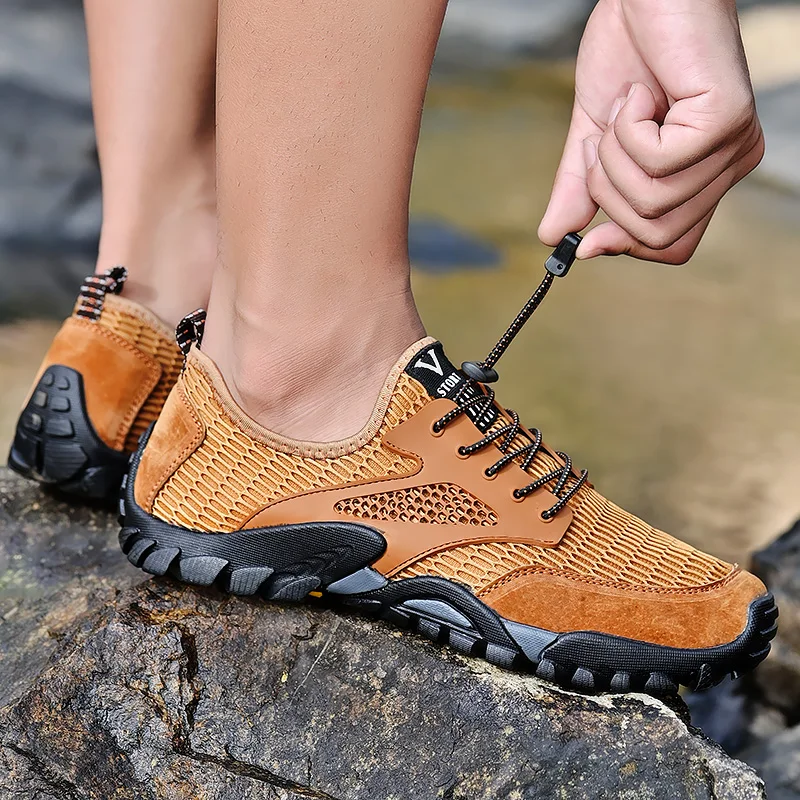 JIEMIAO New Quality Men Trekking Hiking Shoes Summer Mesh Breathable Male Sneakers Outdoor Trail Climbing Training Sports Shoes