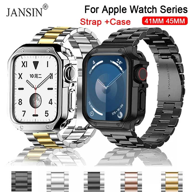 

Watchband For Apple Watch 41mm 45mm Band 38mm 42mm Soft Case Stainless Steel Bracelet For iWatch SE 8 7 6 5 4 3 40mm 44mm Strap