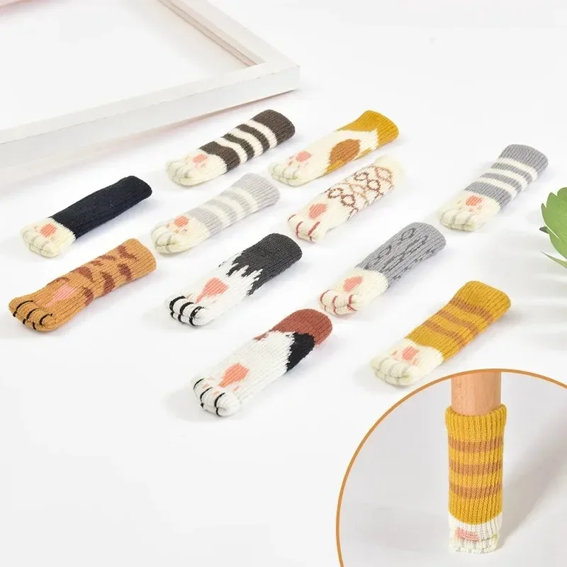 4 шт. носки для мебели с милой кошачьей лапой вязаные чехлы на ножки стула