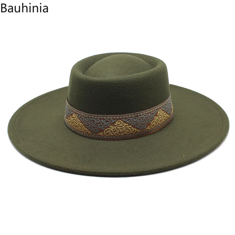 Bauhinia Hats for Women 9.5cm Big Brim Fashion Winter Fedoras Hats Men Gentlemen Panama Jazz Caps Sombreros De Mujer