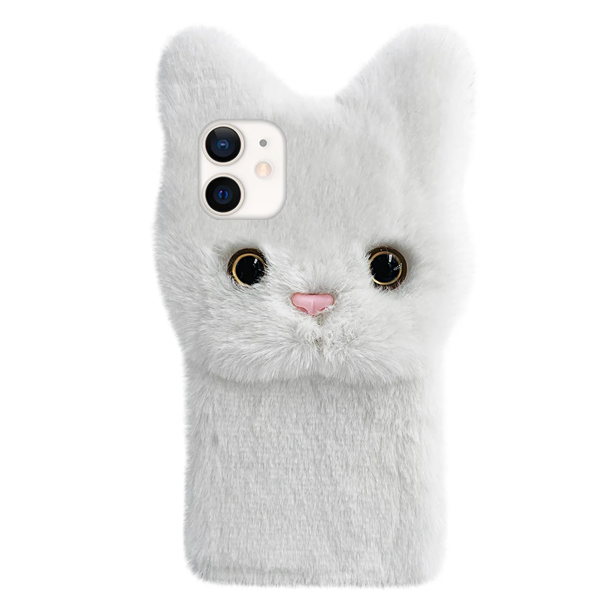 

Iphonesecase Se Cute Fluffy Girly Case 12 Mini 3D Furry Kawaii Gift 3D Stuffed Plush Cover Women Soft Rabbit Fur Phone