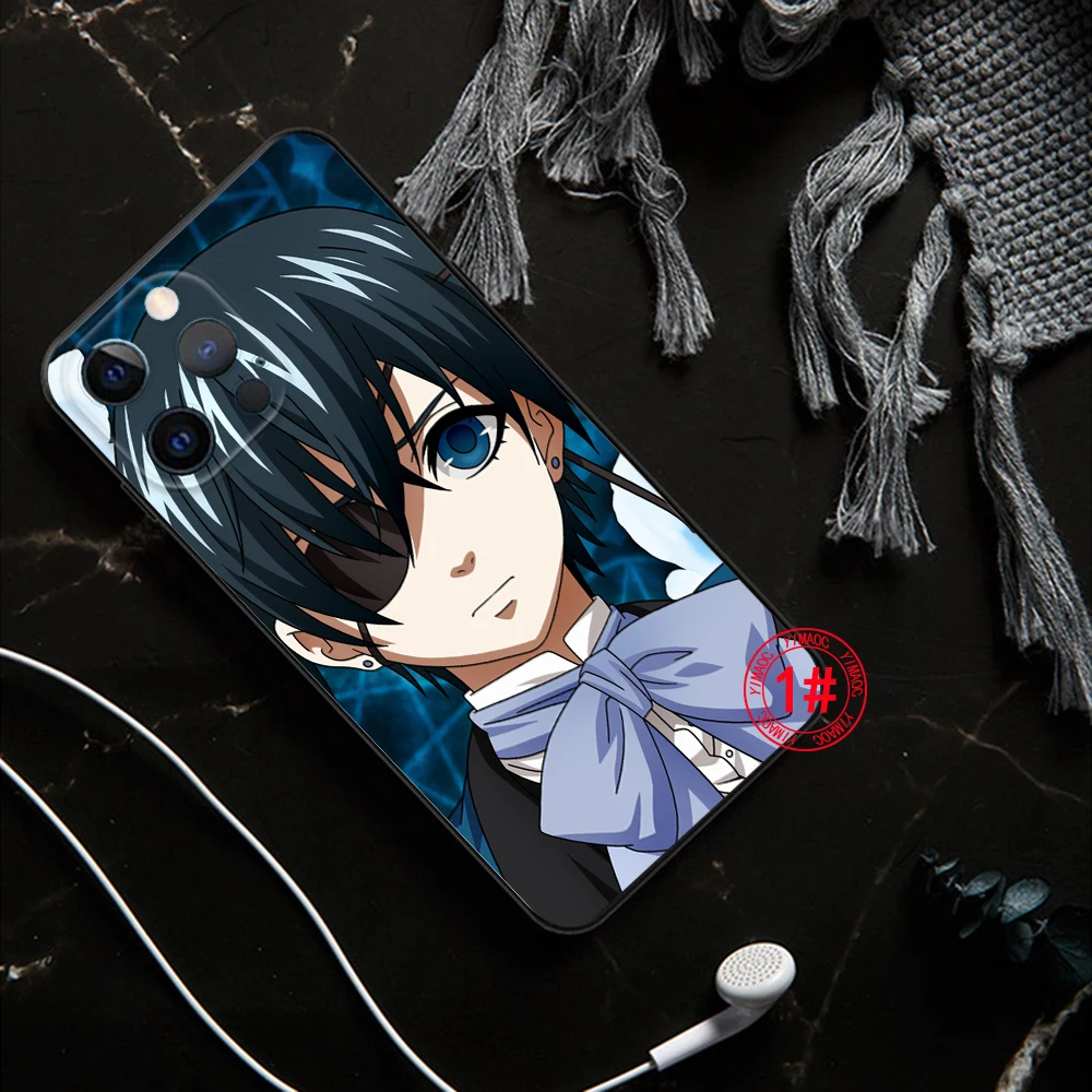 Черный Батлер Kuroshitsuji Мягкий силиконовый чехол для iPhone 15 14 Plus 13 12 11 X XS XR Pro Max Mini 8 7