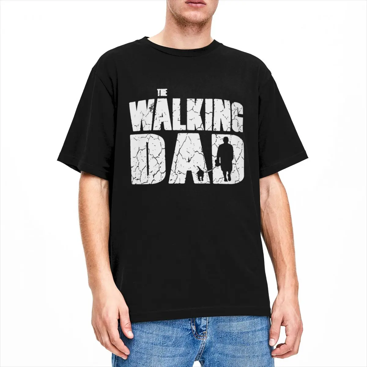 

The Walking Dad T Shirts Accessories Men Women's Cotton Crazy O Neck dad and dog funny Tee Shirt Short Sleeve Clothing Plus Size