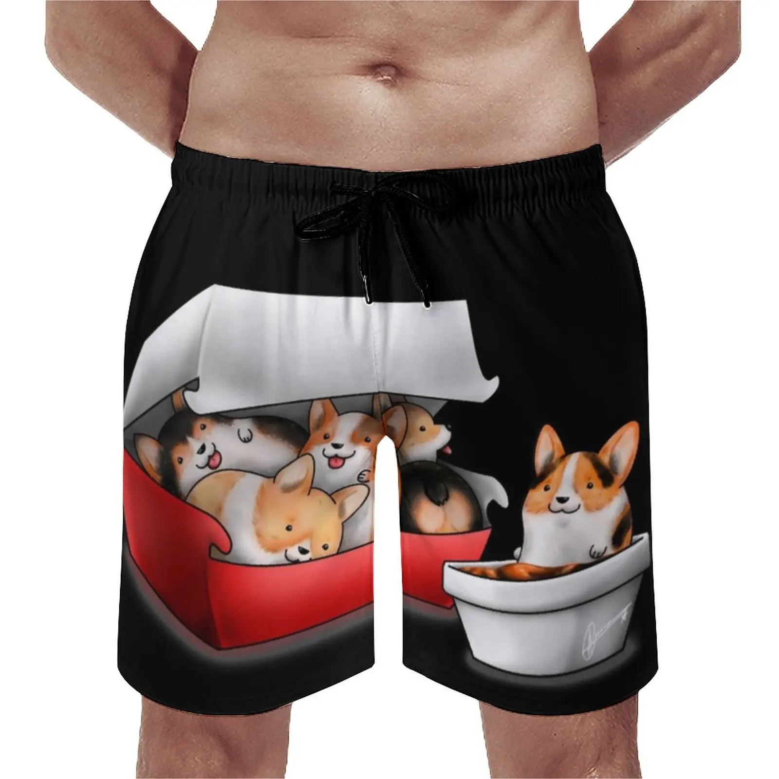

Corgi Nuggets Board Shorts Hot Sapce Corgi Puppy God Animal Customs Board Short Pants Men's Elastic Waist Classic Swim Trunks