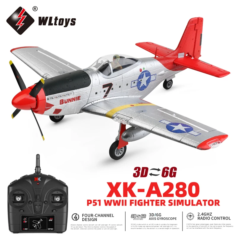 

WLtoys XK A280 RC Plane 2.4G 4CH 3D6G Mode Aircraft P51 Fighter Simulator with LED Searchlight RC Airplane Toys for Children