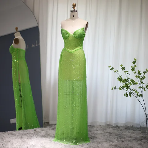 Роскошные зеленые платья Sharon Said со стразами для выпускного вечера, длинное сексуальное вечернее платье с высоким разрезом, черные платья для девушек на выпускной RM045