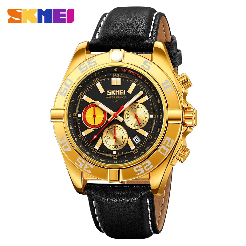 Skmeimen's watch quartz retro Belt Men's Watch luminous waterproof multi-function chronograph men