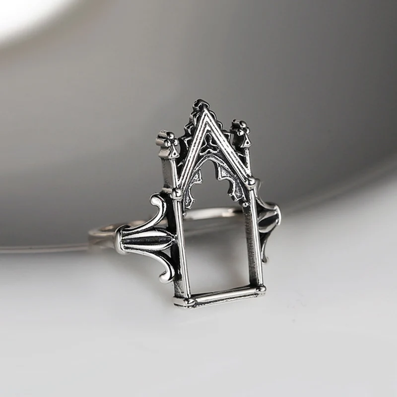 

2022 New Vintage Castle Door Ring For Women Fashion Silver Color Goth Jewelry Heart Zircon Poker Rose Open Ring Trend Couple Gif
