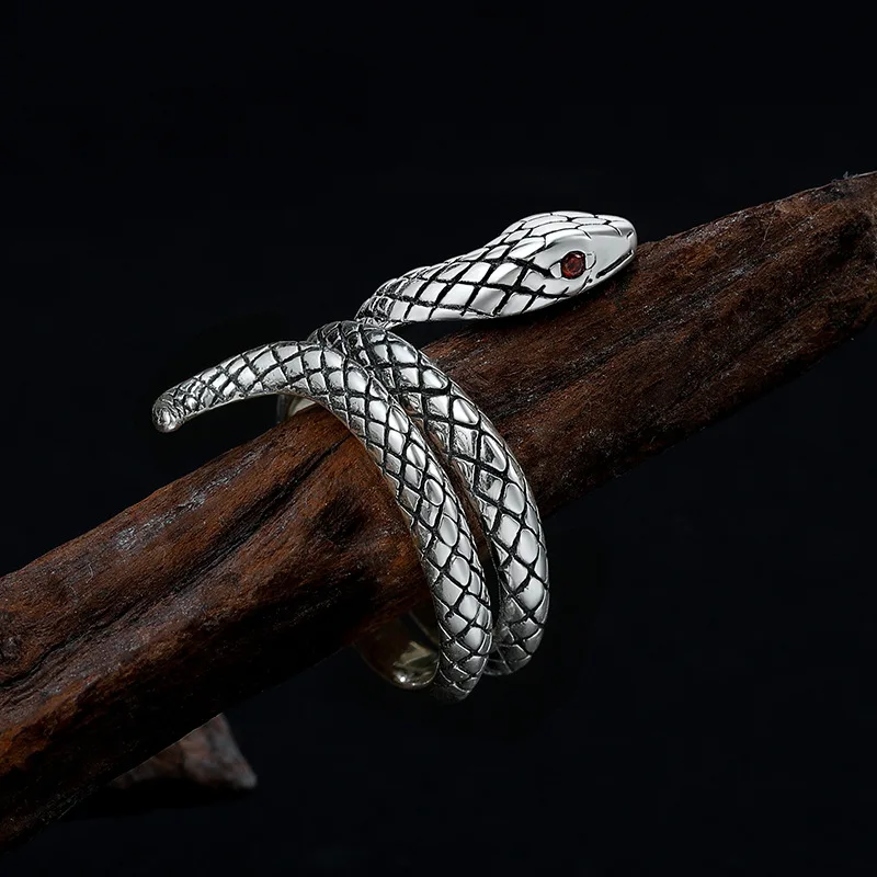 

New Creative Snake-shaped Winding Men's Ring Tide Retro Personality Open Ring Single Tail Ring Female Jewelry Accessories