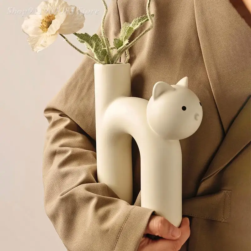 

Cute Cat Vase Cathead H-shaped Tube Vase Flower Arrangement Hydroponics Accessories Home Furnishing Decoration Vases Pots