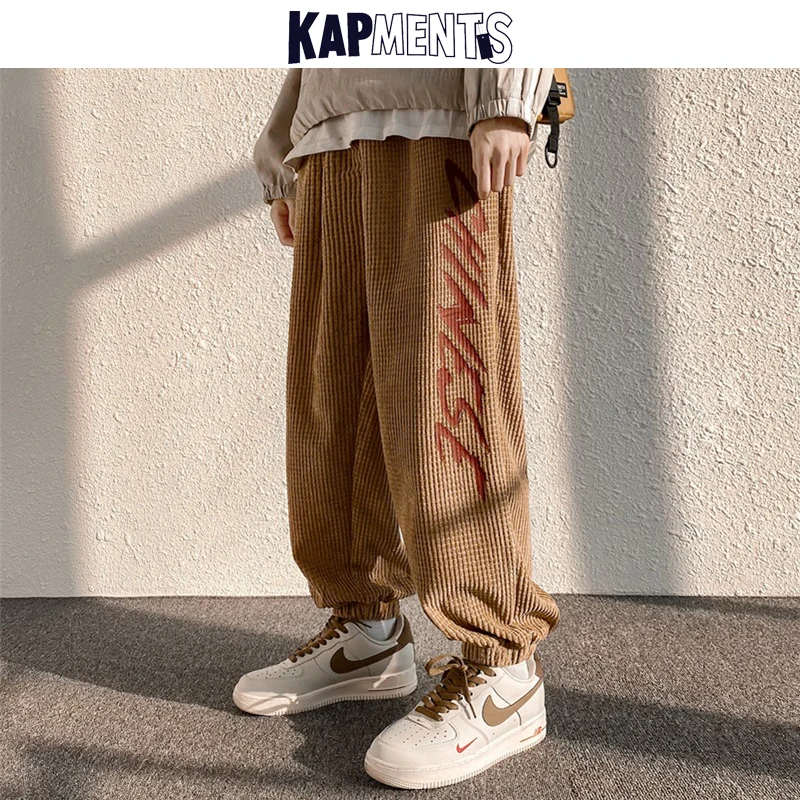 Мужские вельветовые тренировочные брюки с надписью и графическим принтом 2022