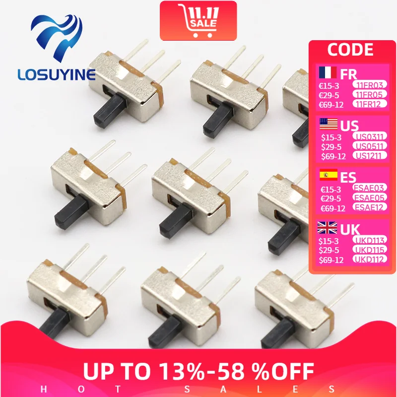 

50 шт. мини-прерыватель включения-выключения, 1-позиционный 2-полосный ползунковый переключатель, крепление на печатную плату SS12d00G4 # DSC0039