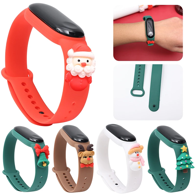 

Soft Silicone Strap for Mi Band 6 5 3D Snowman Santa Bracelet Cartoon Christmas Wristband on Miband 6 Miband 5 Replacement Belt