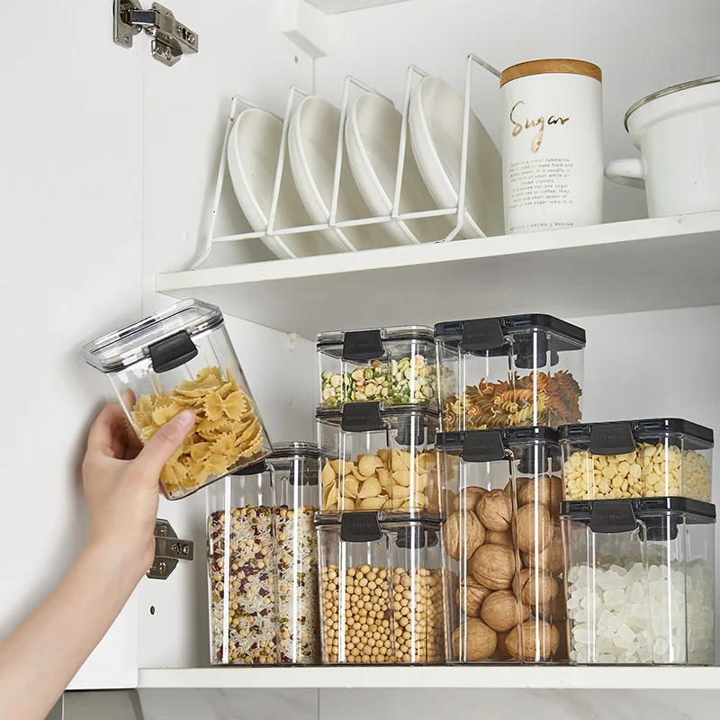 

Kitchen Square Transparent Airtight Jar Grain Dry Goods Storage Food Preservation Box Kitchen Storage Small Containers with Lids