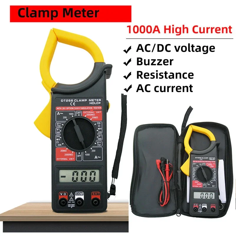 

QHTITEC DT266 Digital Clamp Multimeter Professional Clamp Meter AC DC 1000V Current Voltage Tester Multimeter Pliers Ammeter