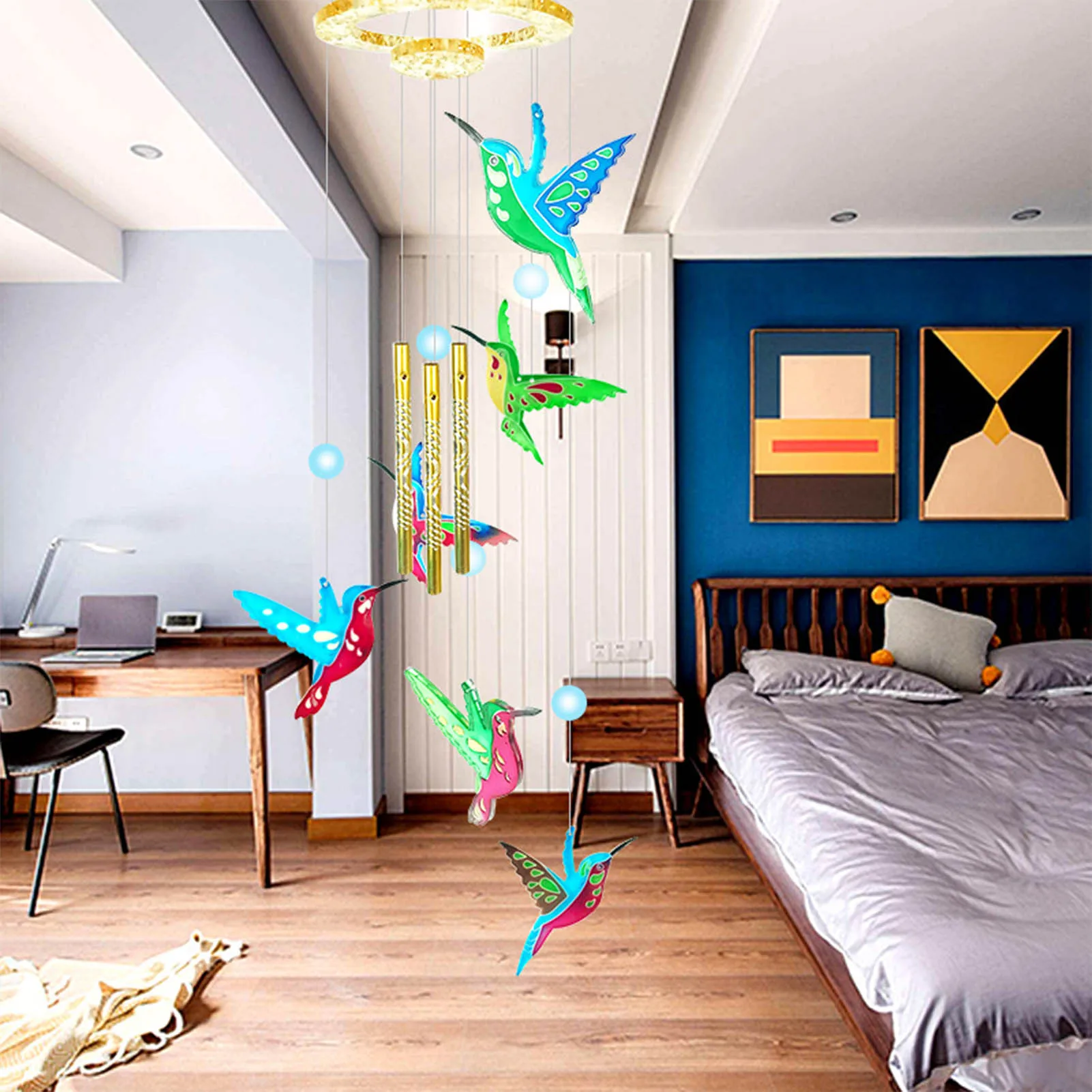 Мягкая прочная подвеска-колокольчик с колибри из силикона и смолы | Аксессуары