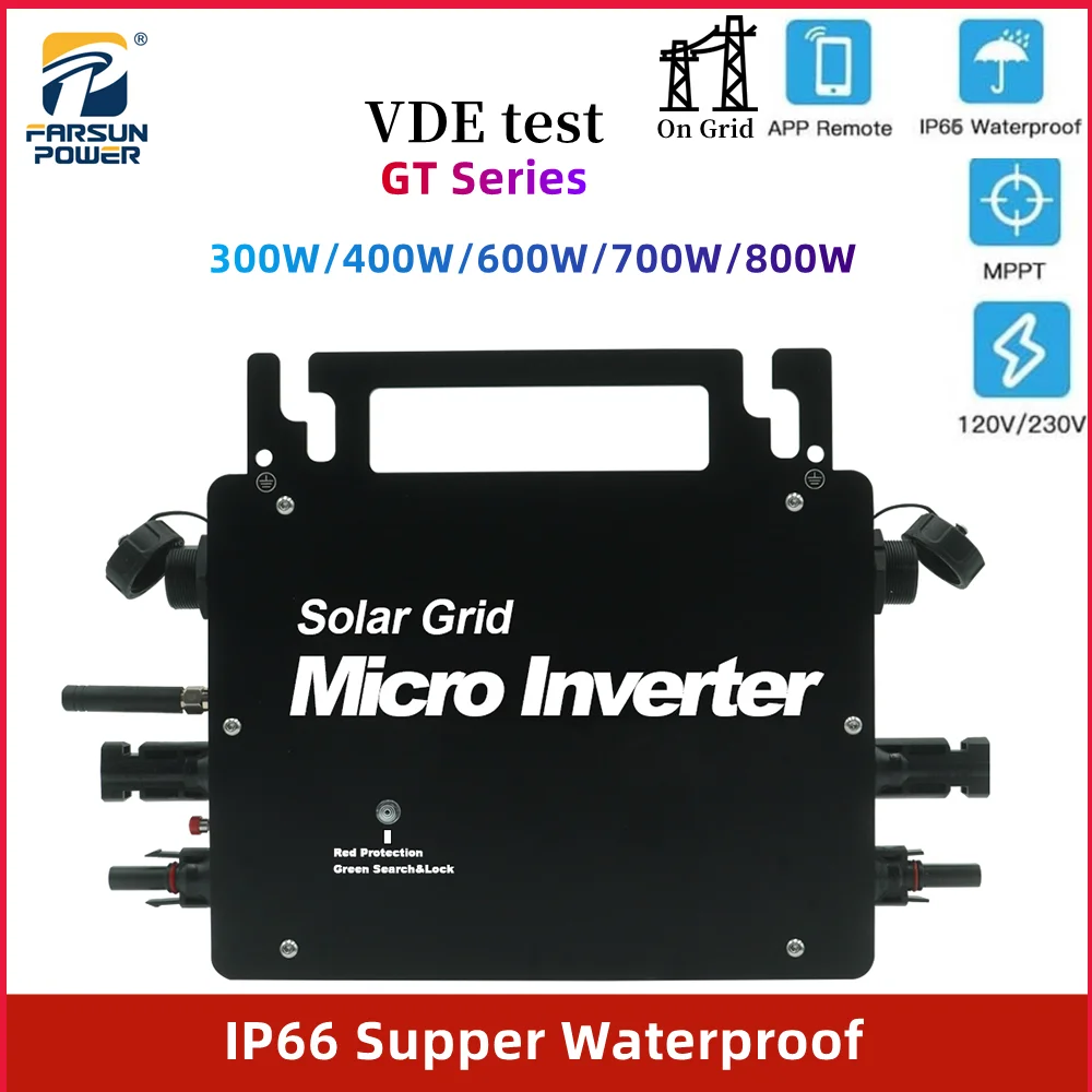 

MPPT Micro Inverter Solar Grid Waterproof IP66 300W 400W 600W 700W 800W 18-50VDC To 110V/230VAC On Grid Inverter W/ WiFi Monitor