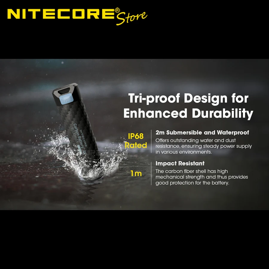 Фото Внешний аккумулятор NITECORE 6K на 6000 мАч с USB-C, перезаряжаемый, увеличенное время работы, карбоновый аккумулятор для налобного фонаря №3